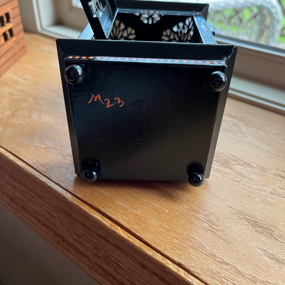 Handpainted Metal Black and Orange Decorative Lantern - Picture 6 of 8